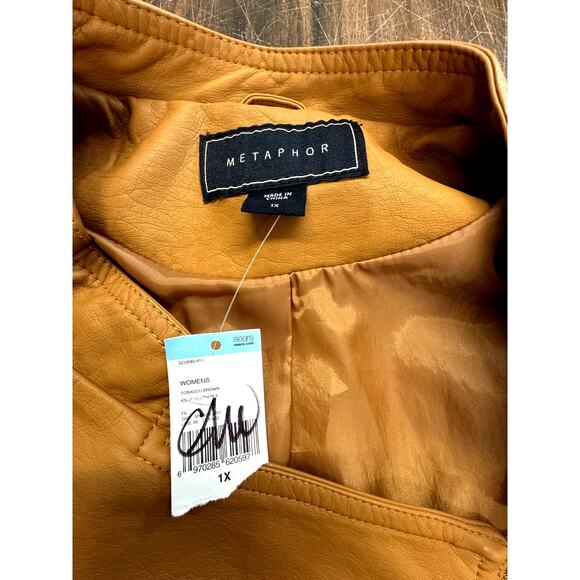 NWT!!! Metaphor ,Asymmetrical Zip Up ,Tan jacket, Faux Leather,Street Wear - Picture 7 of 13